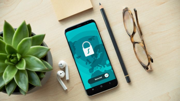 Photo depicts a cell phone with a secure connection to a mobile app