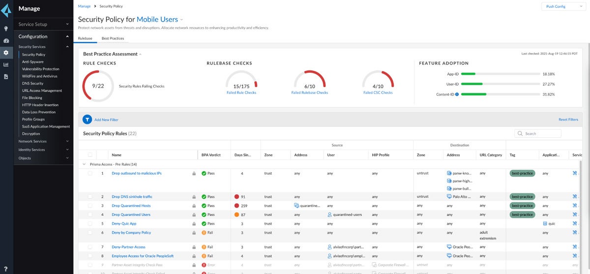 Palo Alto Networks Prisma SASE dashboard.