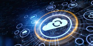 Cloud technology data storage concept on virtual screen.