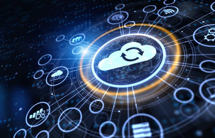 Cloud technology data storage concept on virtual screen.