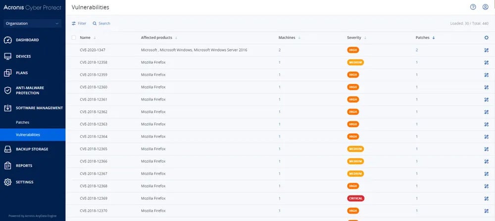 Acronis Patch Management interface.