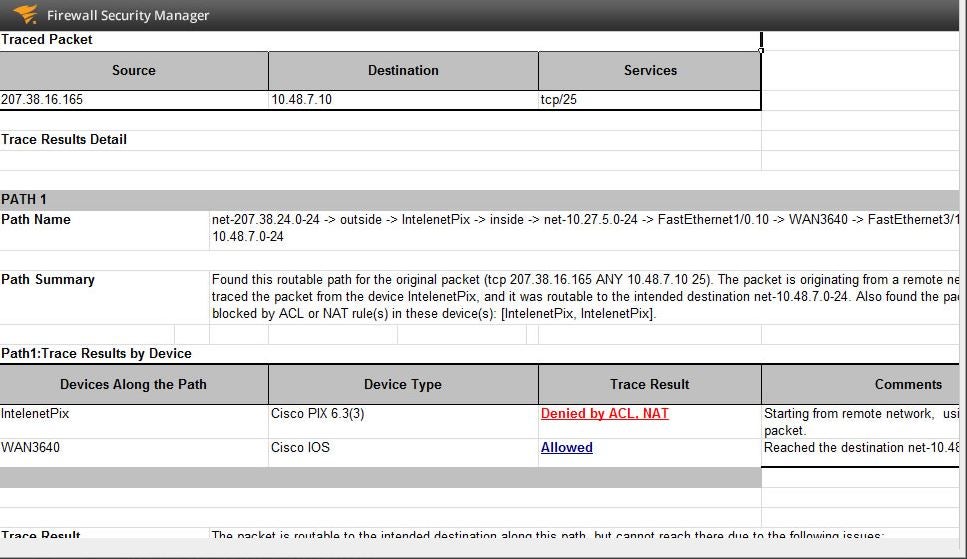 Solarwinds FSM packet tracer results