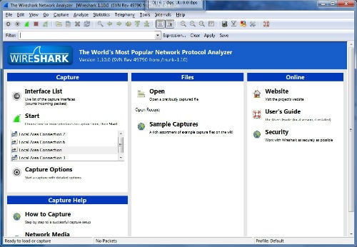 Wireshark start screen