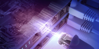 Connection with an ethernet switch port and cable.