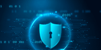 Futuristic lock shield protection vector.