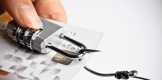 Security lock with password and fish hooks on credit cards.