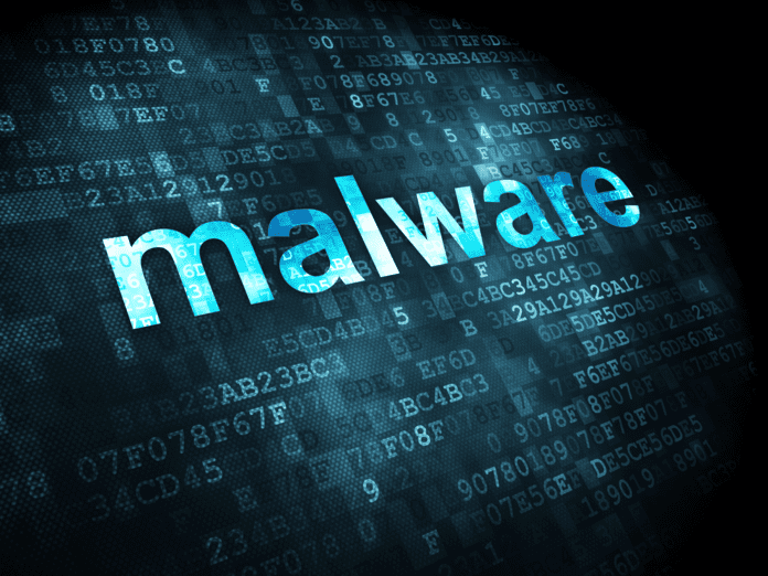 Malware on digital background.