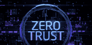 Zero trust script on a digital background.