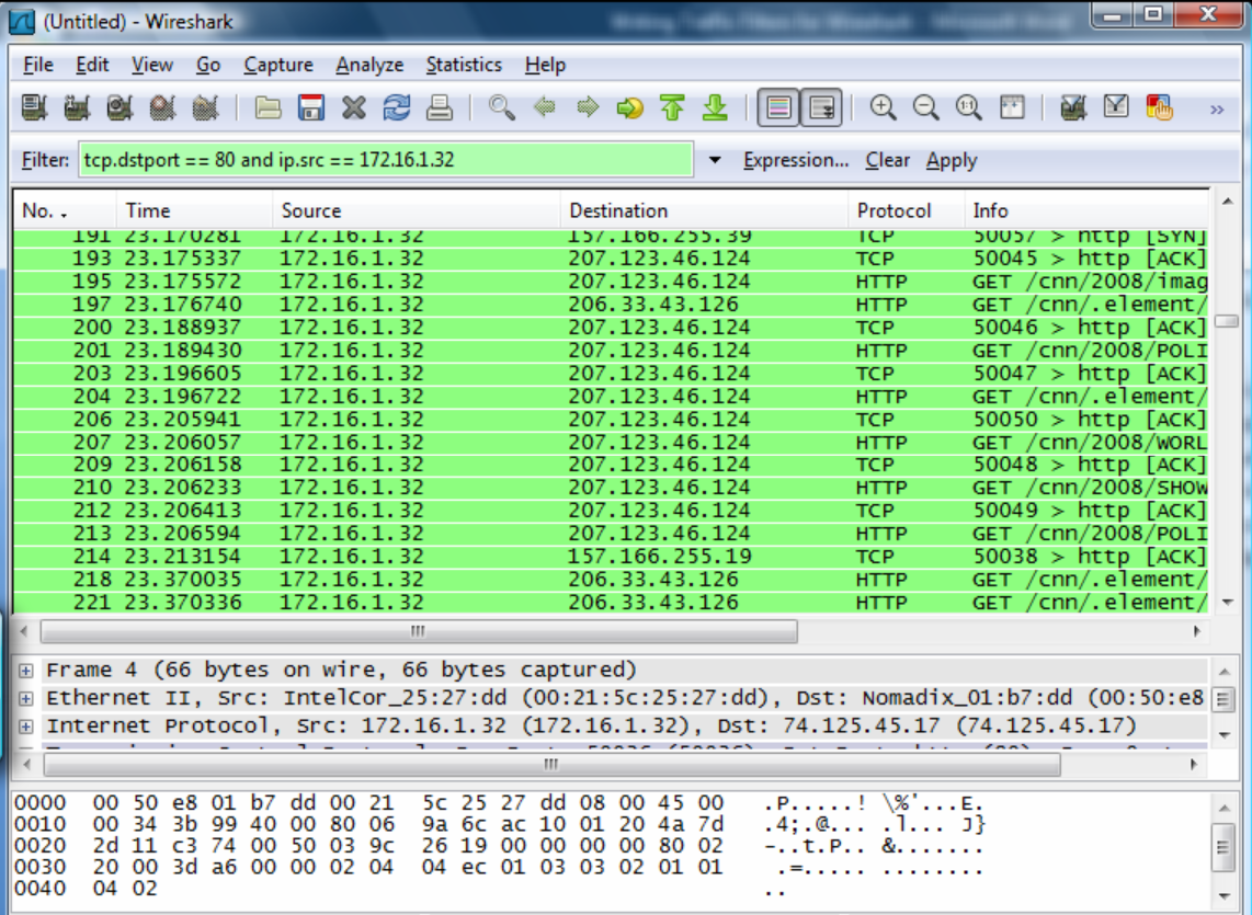 Wireshark analysis interface.
