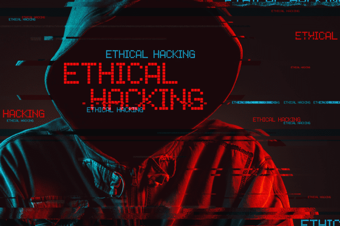 Ethical hacking concept with faceless hooded male person.