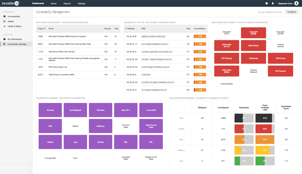 Tenable Vulnerability Management dashboard.