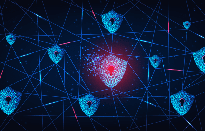 Virtual interconnected shields with one shield slowly getting destroyed.
