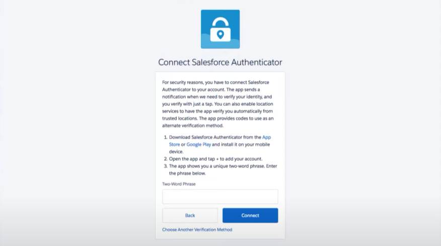 Step 2 - Salesforce MFA.