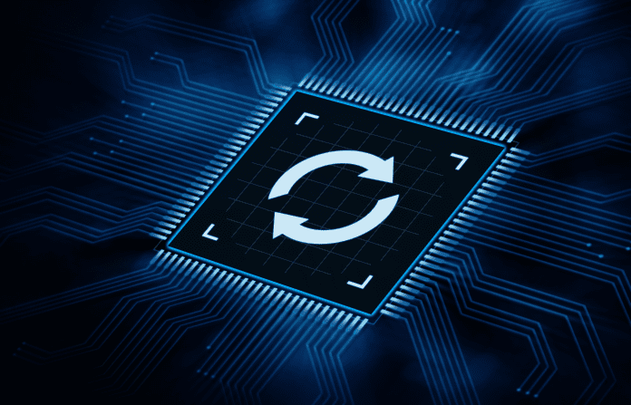 Virtual electronic chip with update logo embedded in an integrated circuit.