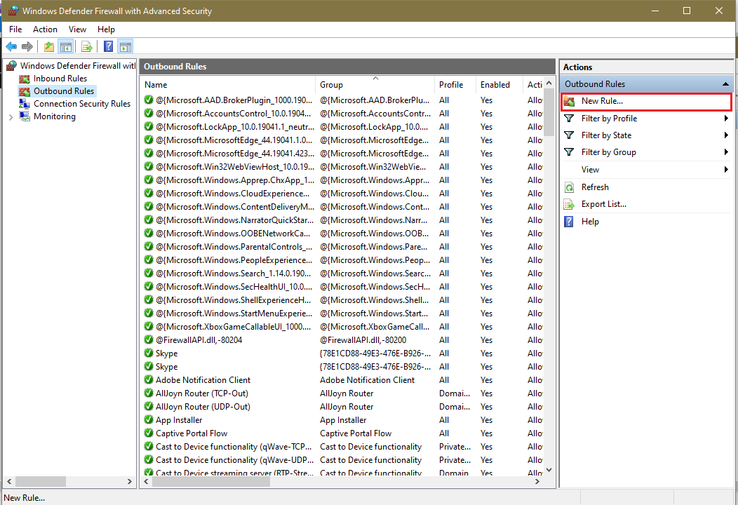 Creating new Outbound Rule in Windows Firewall