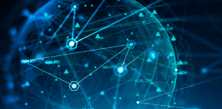 Linked nodes forming a spherical network.