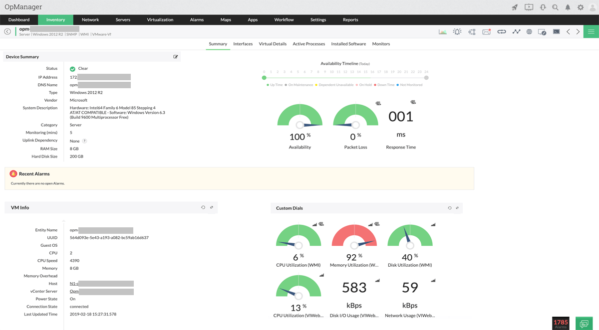ManageEngine OpManager dashboard