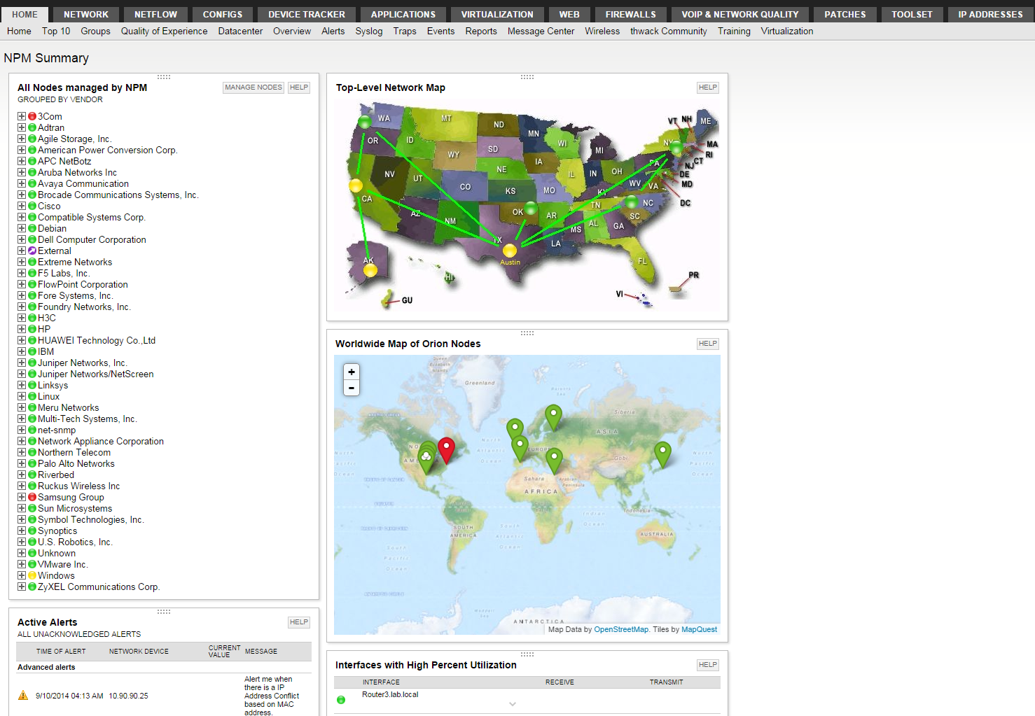 Solarwinds NPM Summary Screen