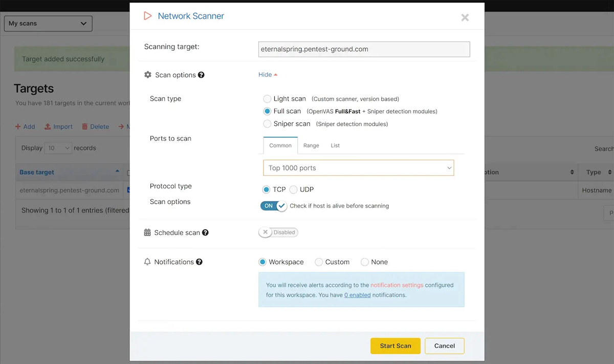Pentest Tools dashboard