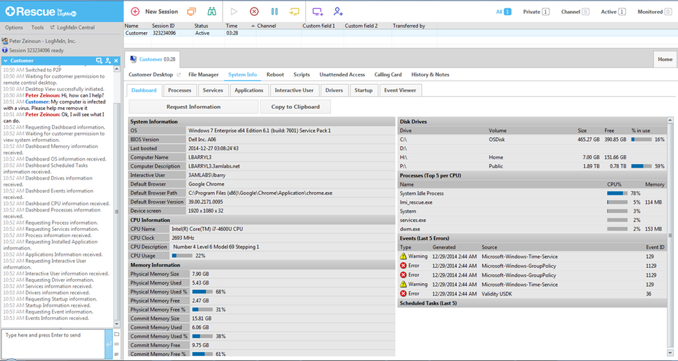 LogMeIn Rescue query remote system