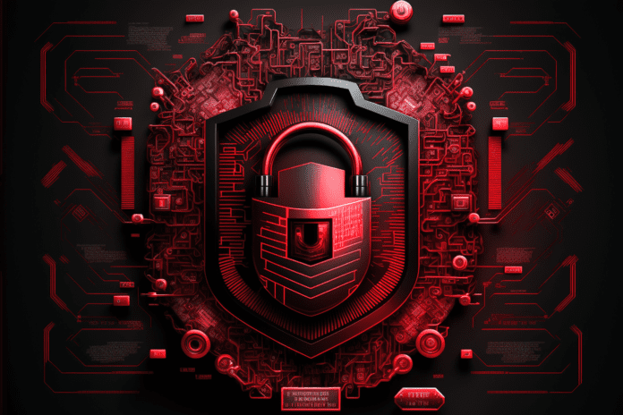 Shield and a closed lock with various circuit pattern.