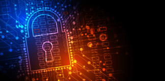 Lock image imprinted within circuit pattern.