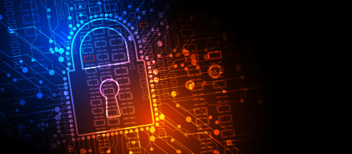 Lock image imprinted within circuit pattern.