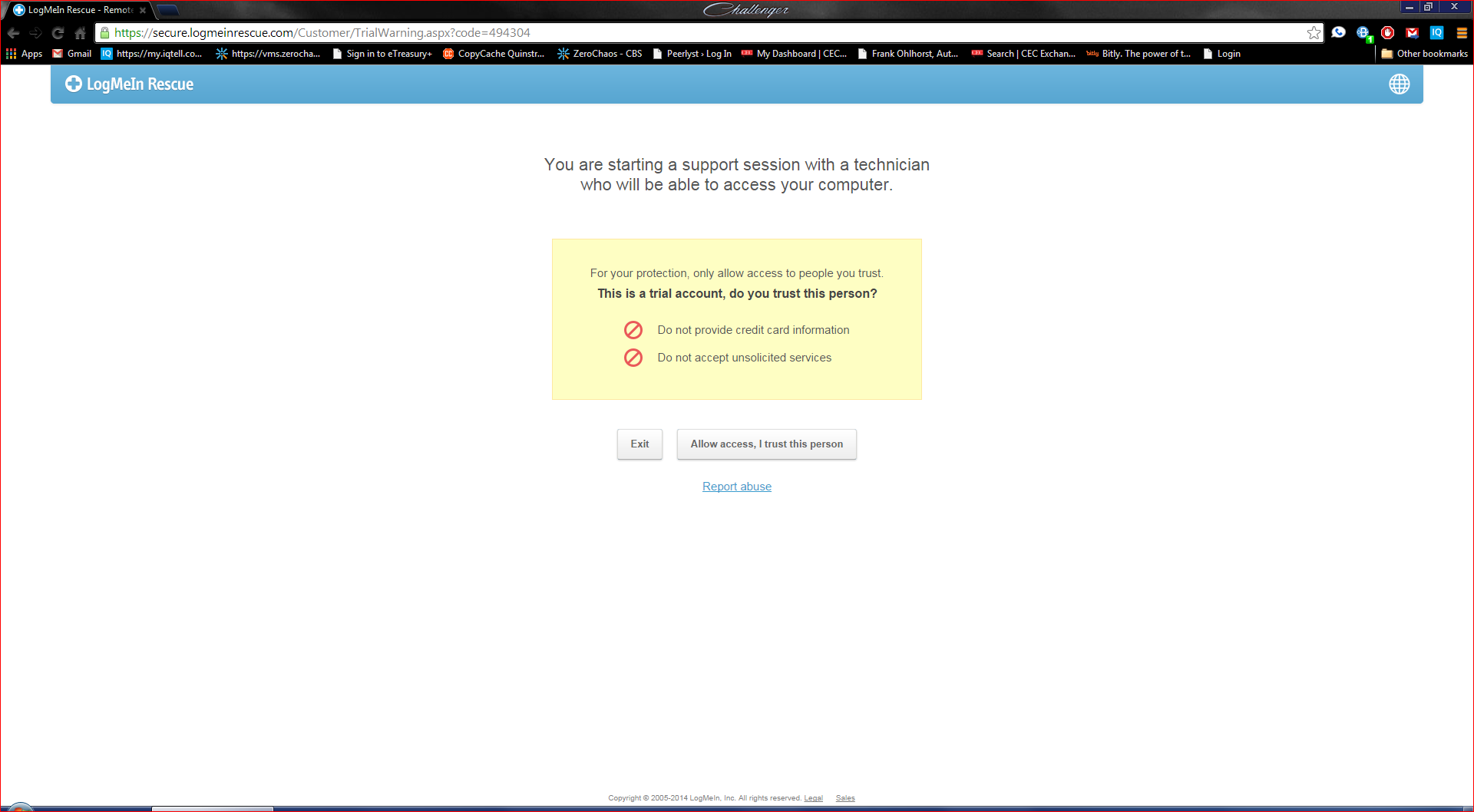 LogMeIn Rescue end user authorization for remote access
