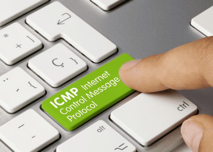 ICMP Internet Control Message Protocol printed text on a keyboard.